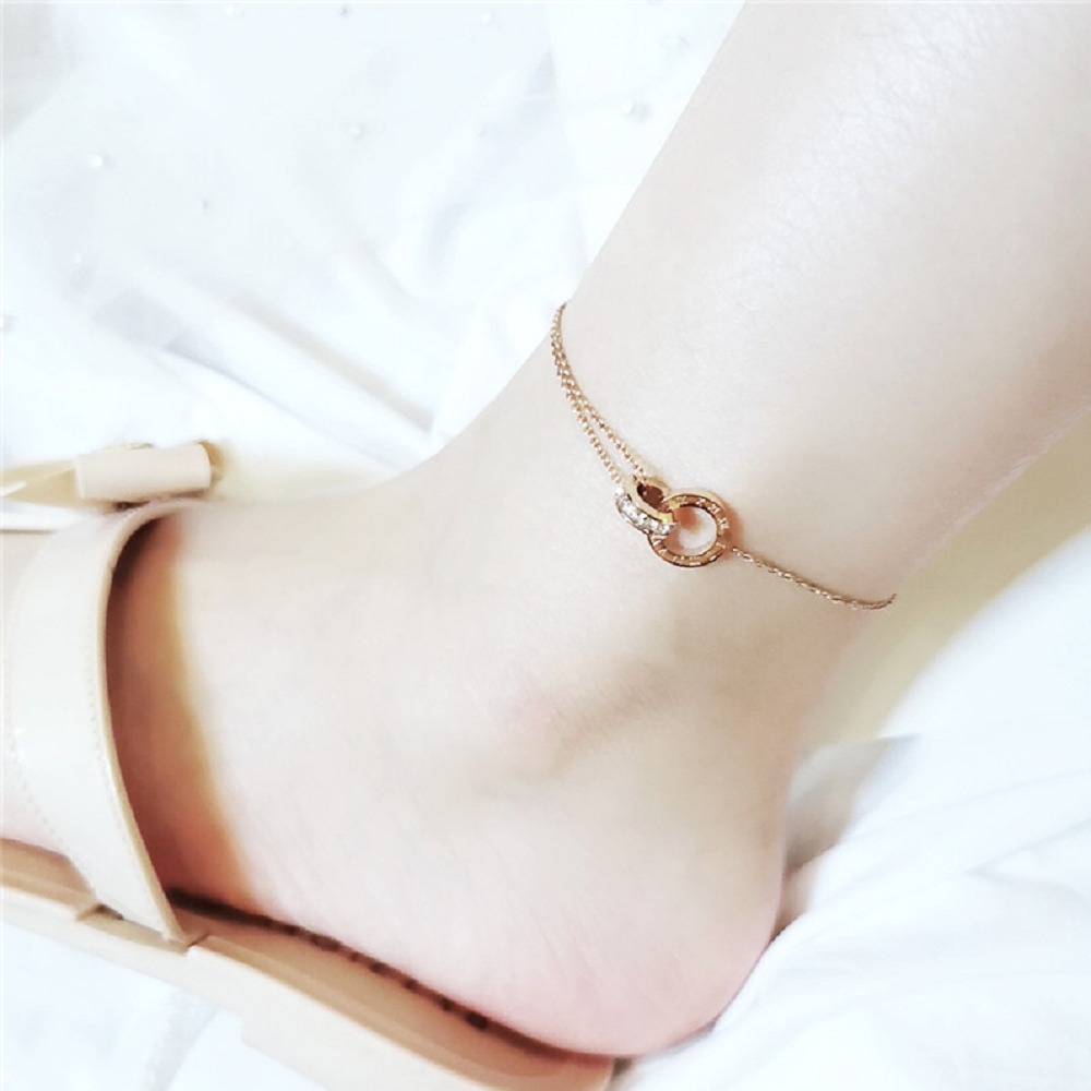 緣滿 鈦鋼腳鍊 玫瑰金腳鍊 醫療鋼腳鍊 雙層腳鏈 交換禮物 生日禮物 抗過敏腳鍊 不退色腳鍊-細節圖3