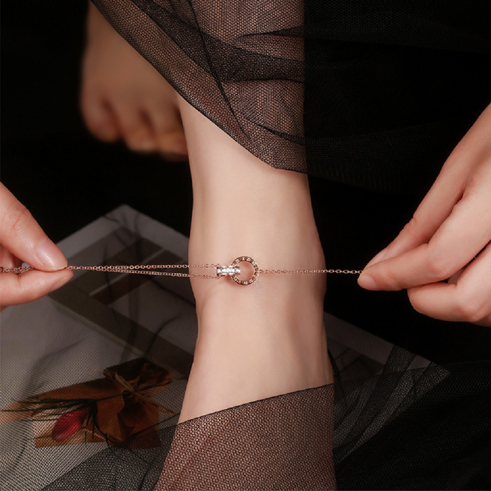 緣滿 鈦鋼腳鍊 玫瑰金腳鍊 醫療鋼腳鍊 雙層腳鏈 交換禮物 生日禮物 抗過敏腳鍊 不退色腳鍊-細節圖6