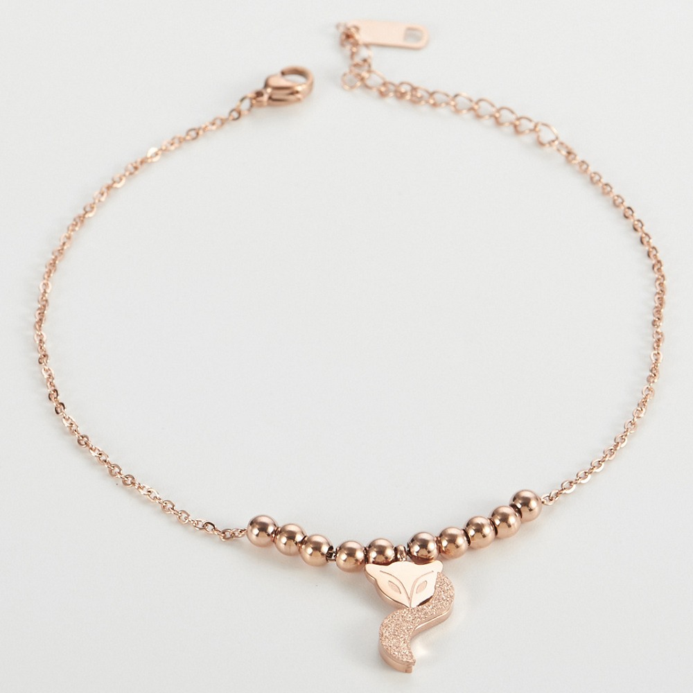 狐狸 鈦鋼腳鍊 玫瑰金腳鍊 醫療鋼腳鍊 精品腳鏈 交換禮物 生日禮物 抗過敏腳鍊 不退色腳鍊 圓珠腳鍊-細節圖5