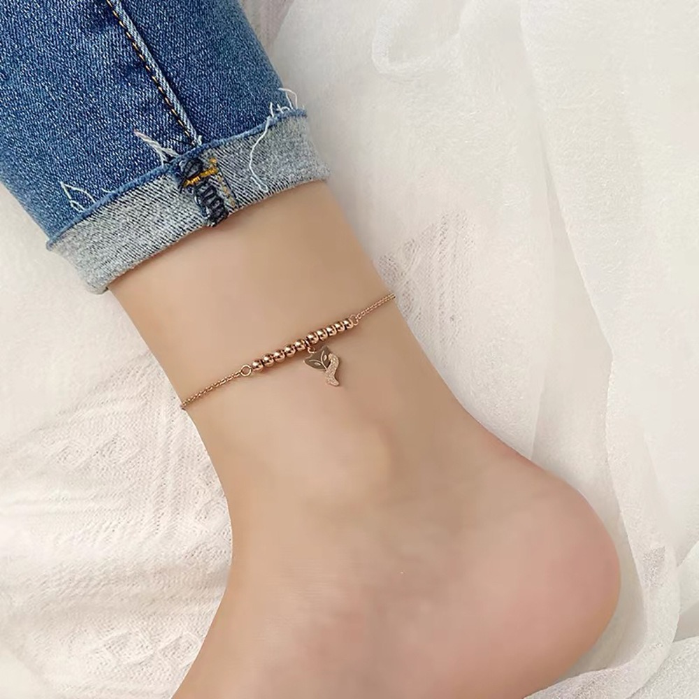 狐狸 鈦鋼腳鍊 玫瑰金腳鍊 醫療鋼腳鍊 精品腳鏈 交換禮物 生日禮物 抗過敏腳鍊 不退色腳鍊 圓珠腳鍊-細節圖6