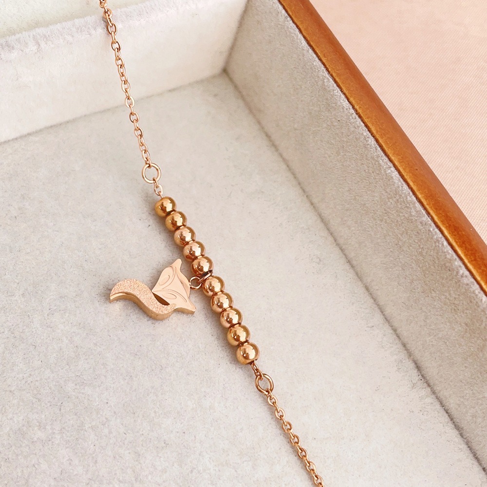 狐狸 鈦鋼腳鍊 玫瑰金腳鍊 醫療鋼腳鍊 精品腳鏈 交換禮物 生日禮物 抗過敏腳鍊 不退色腳鍊 圓珠腳鍊-細節圖7