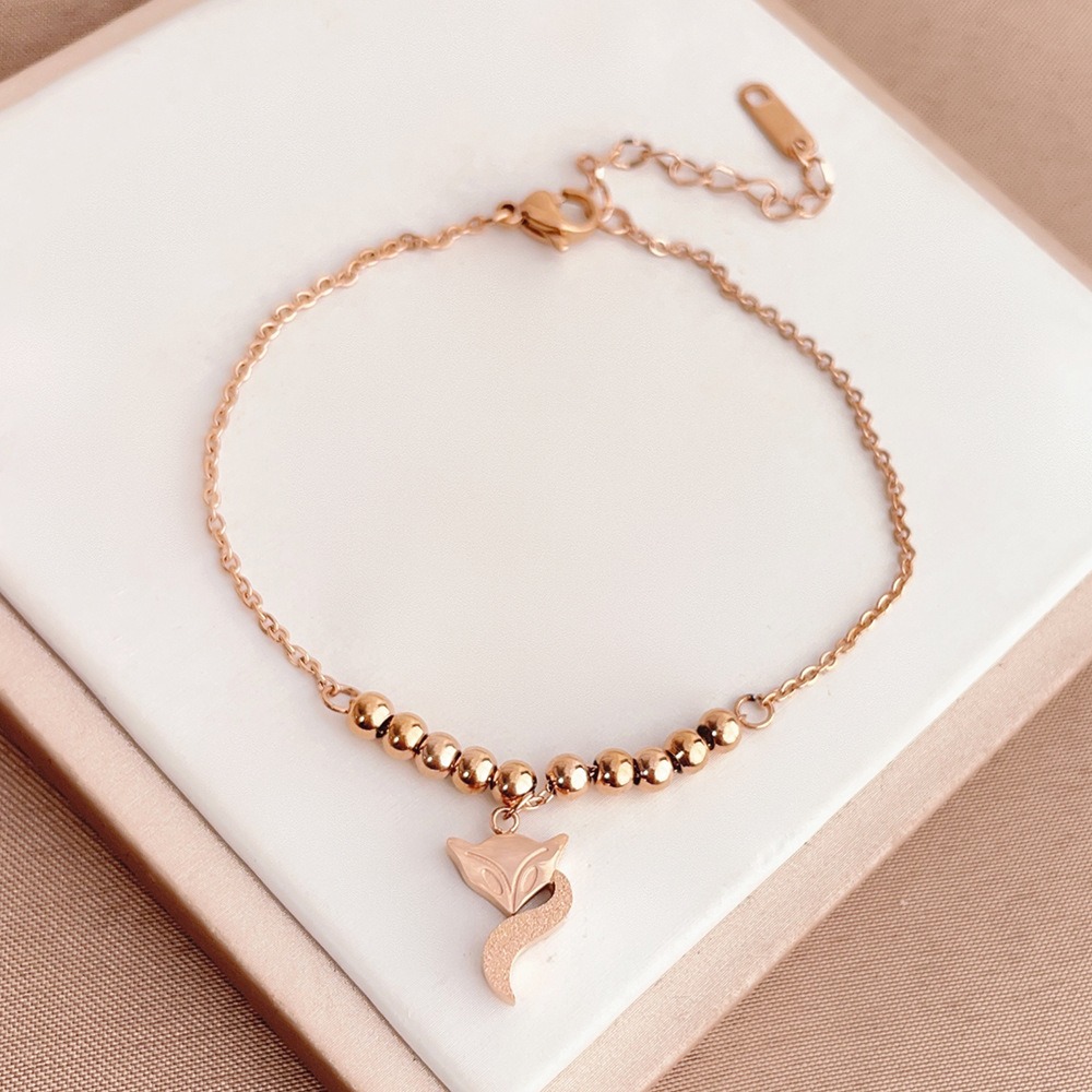 狐狸 鈦鋼腳鍊 玫瑰金腳鍊 醫療鋼腳鍊 精品腳鏈 交換禮物 生日禮物 抗過敏腳鍊 不退色腳鍊 圓珠腳鍊-細節圖8