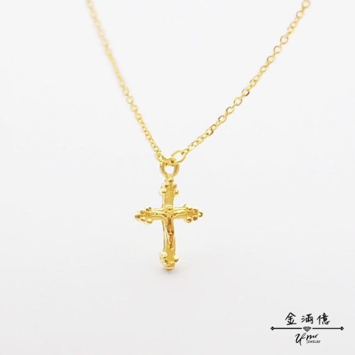 黃金小套鍊【mini十字架】十字架造型的女生金項鍊 鎖骨鍊 女生黃金項鍊 9999純金金飾