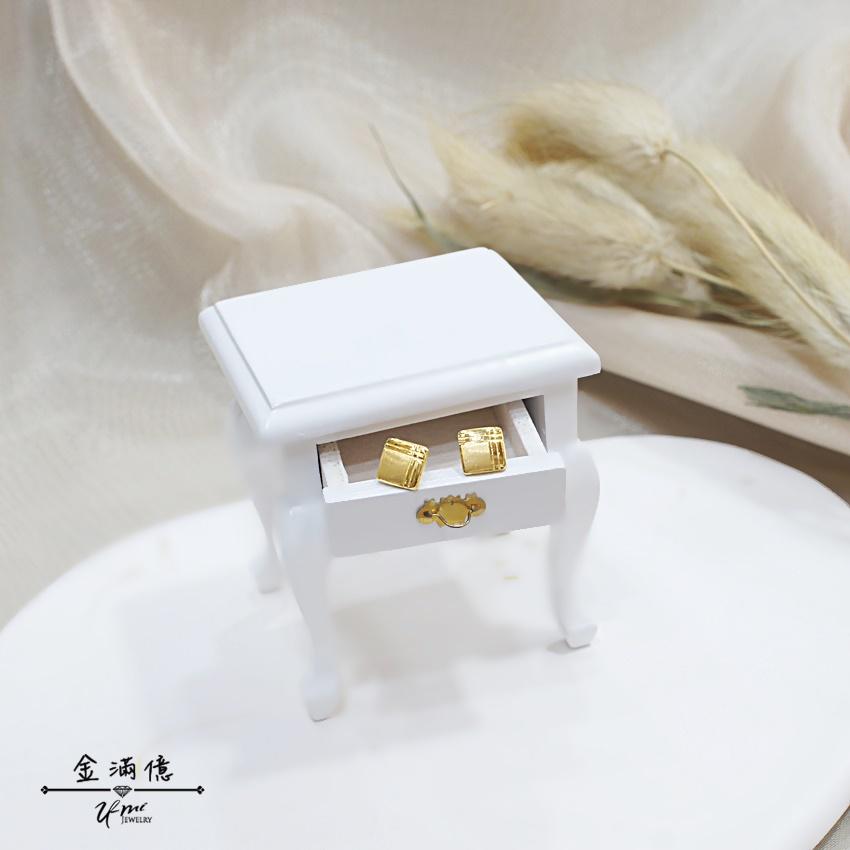 純金耳環【甜心方塊】耳針式 簡約方形造型 女生黃金耳環 9999純金金飾-細節圖3