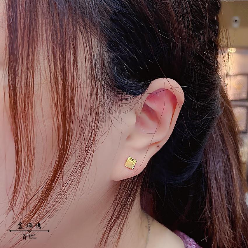 純金耳環【甜心方塊】耳針式 簡約方形造型 女生黃金耳環 9999純金金飾-細節圖4