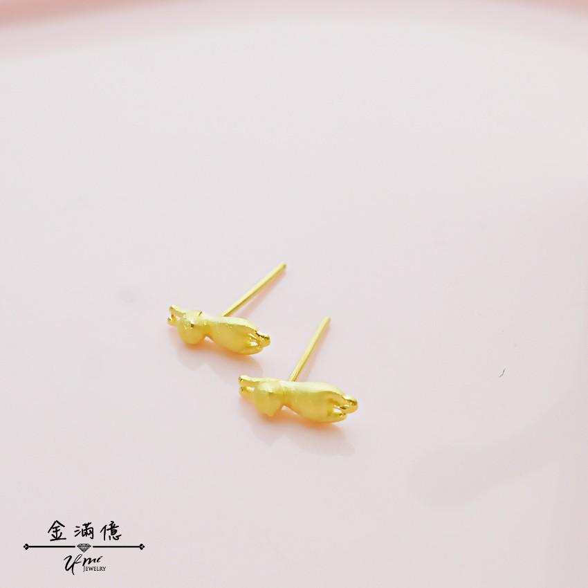 純金耳環【小萌貓】耳針式 貓咪造型金飾 女生黃金耳環 9999純金-細節圖2