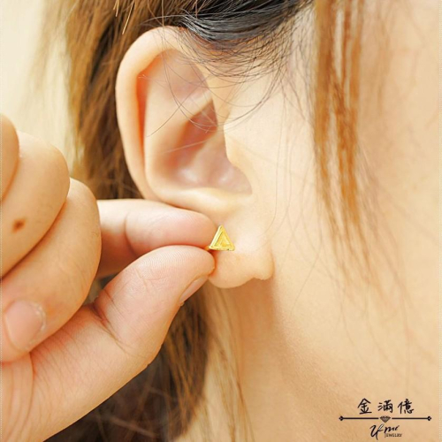 純金耳環【三角迴圈】耳針式 黃金三角型造型女生耳環 9999純金