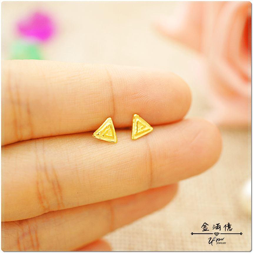 純金耳環【三角迴圈】耳針式 黃金三角型造型女生耳環 9999純金-細節圖2