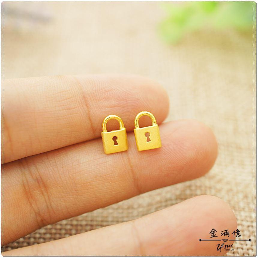 純金耳環【心鎖】耳針式黃金造型女生耳環 9999純金-細節圖2
