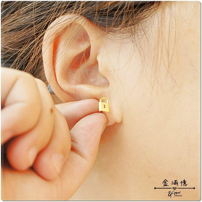 純金耳環【心鎖】耳針式黃金造型女生耳環 9999純金-細節圖3