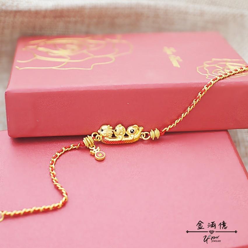龍馬鼠-三合生肖-編織手繩|黃金手鍊-細節圖2