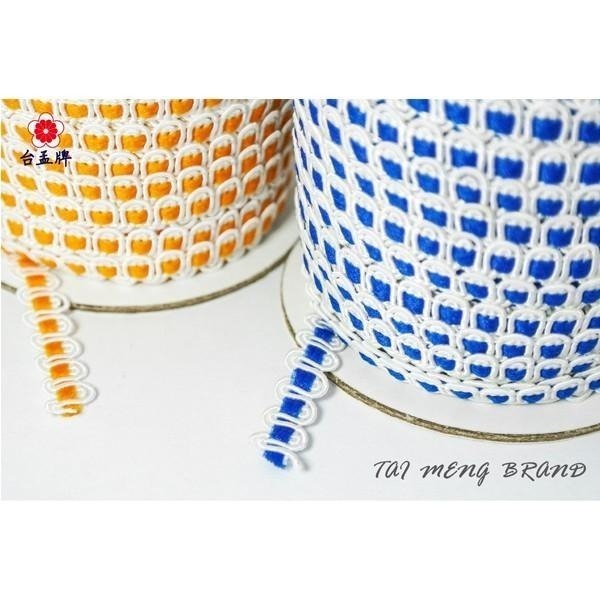 台孟牌 花邊 織帶 7mm 橘 藍 台灣製造 提花帶 彎帶 花邊緞帶 蕾絲 波浪帶 飾品 包邊布條 水兵帶 原住民 彎邊-細節圖3
