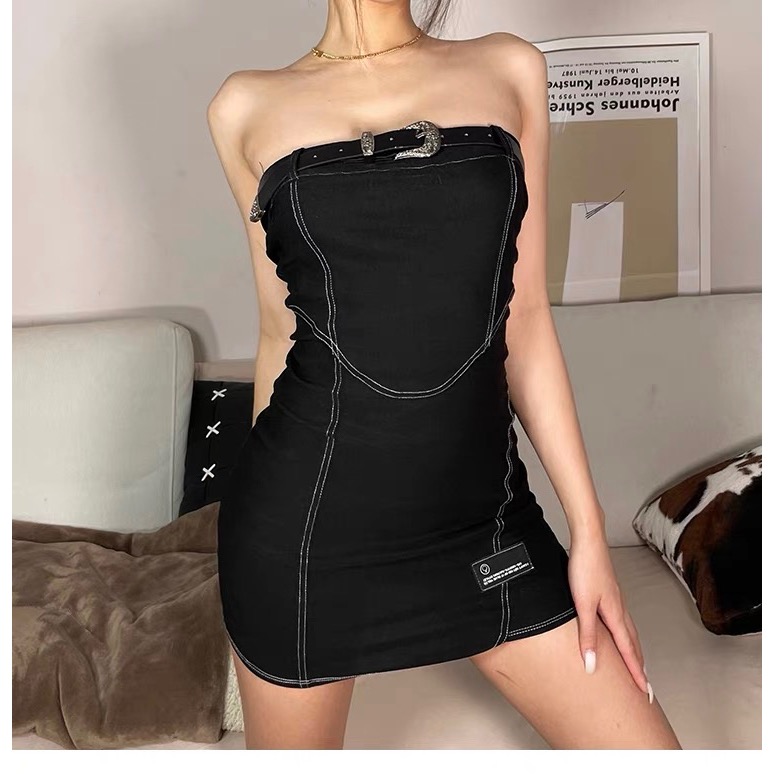 歐美抹胸包臀連身裙-細節圖2