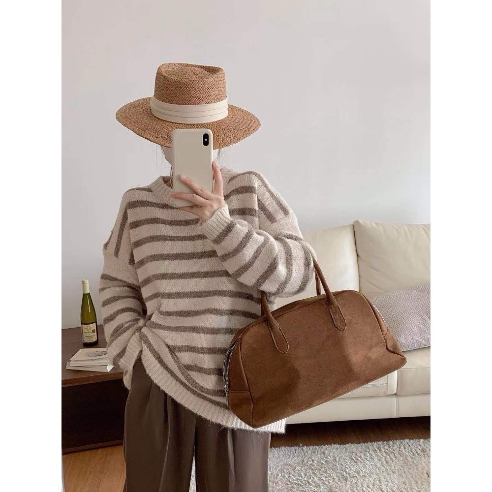 韓系簡約橫條軟毛衣-細節圖2