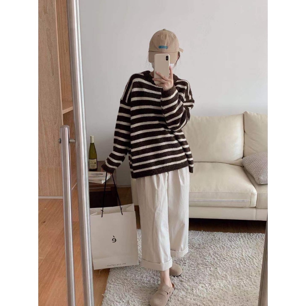韓系簡約橫條軟毛衣-細節圖4