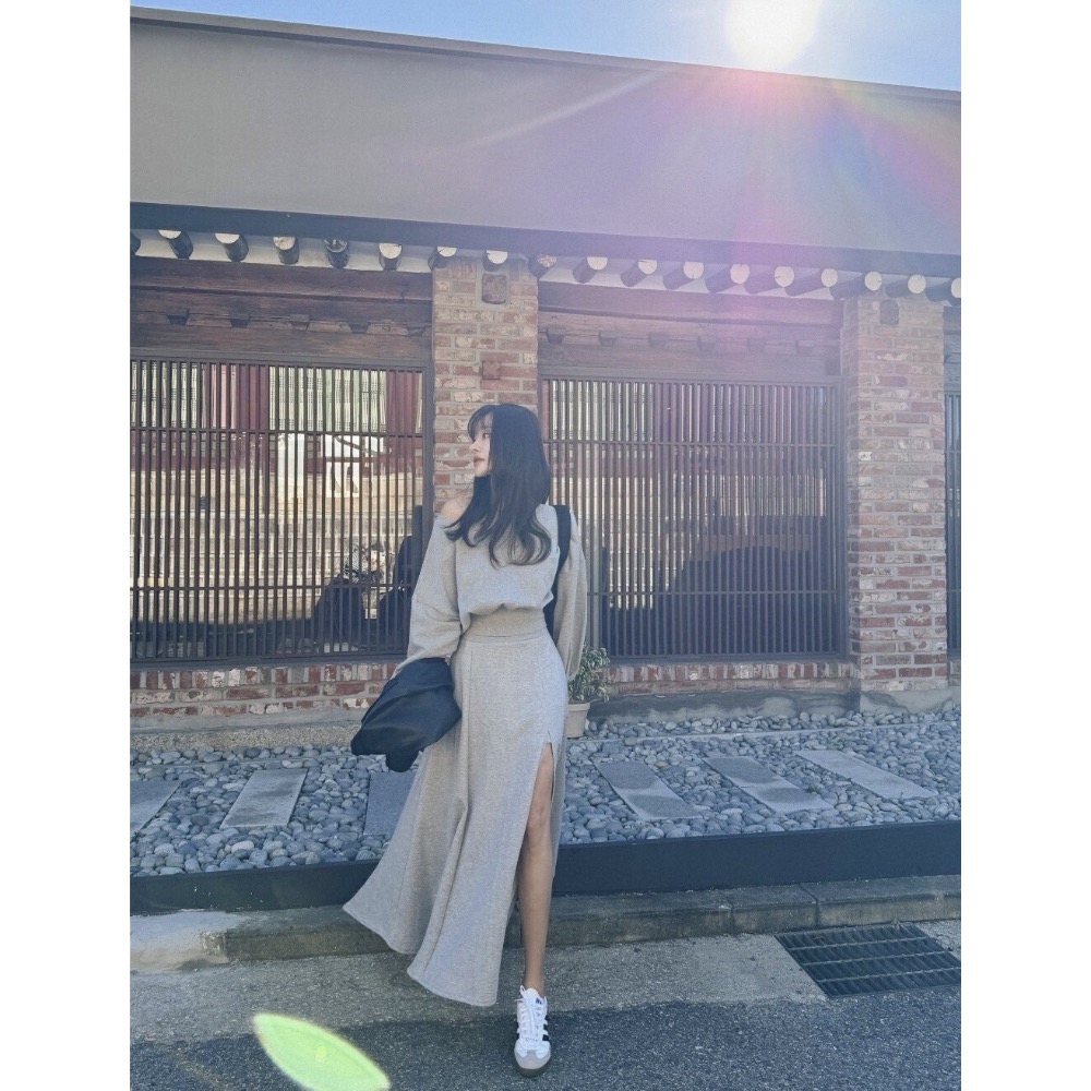 氣質斜肩棉質套裝-細節圖4