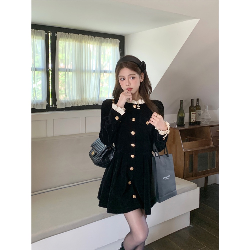 公主復古絲絨連身裙-細節圖2