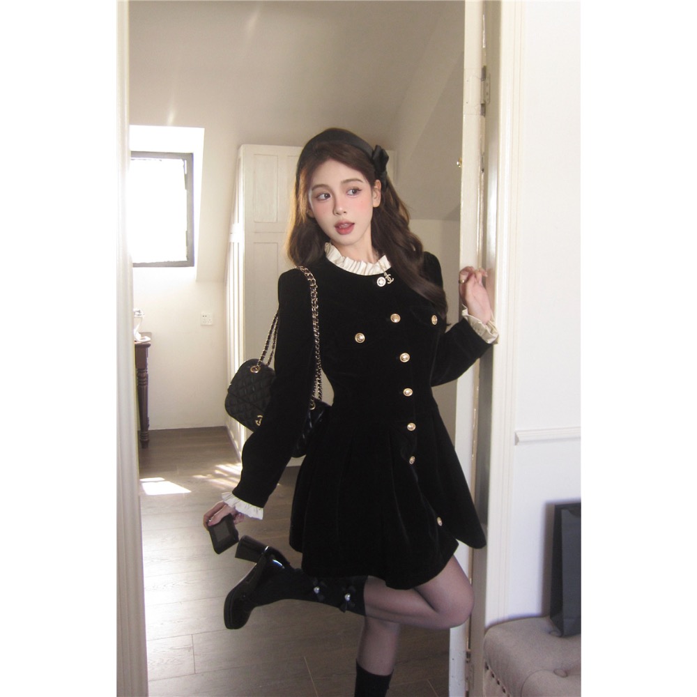 公主復古絲絨連身裙-細節圖3