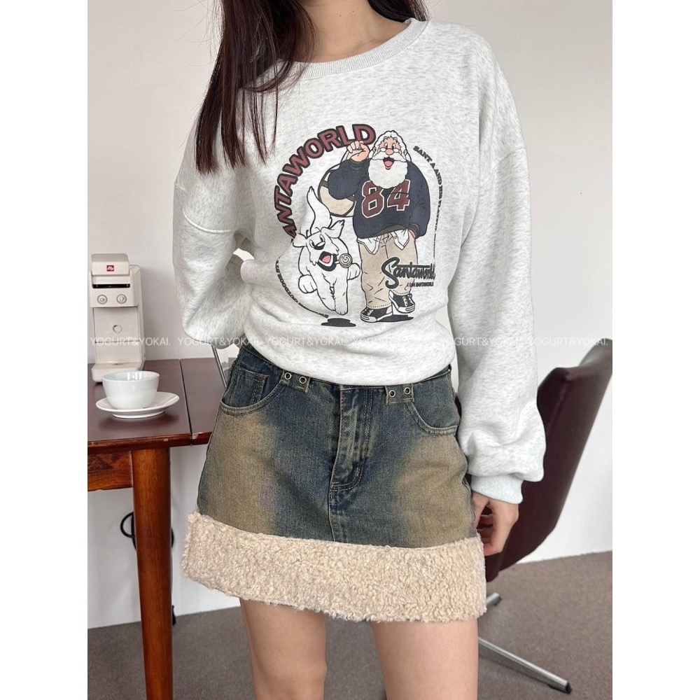 辣妹毛毛拼接牛仔裙（有安全褲）-細節圖2