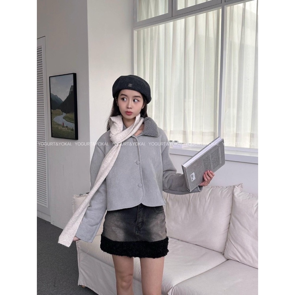 辣妹毛毛拼接牛仔裙（有安全褲）-細節圖4