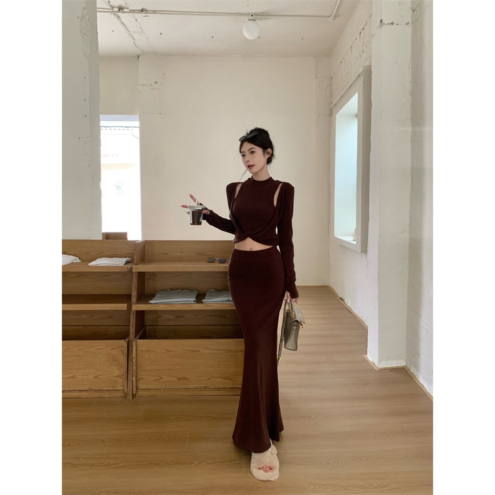 設計感氣質魚尾裙套裝-細節圖5