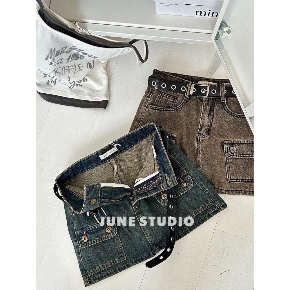 工裝酷帥牛仔裙-細節圖3