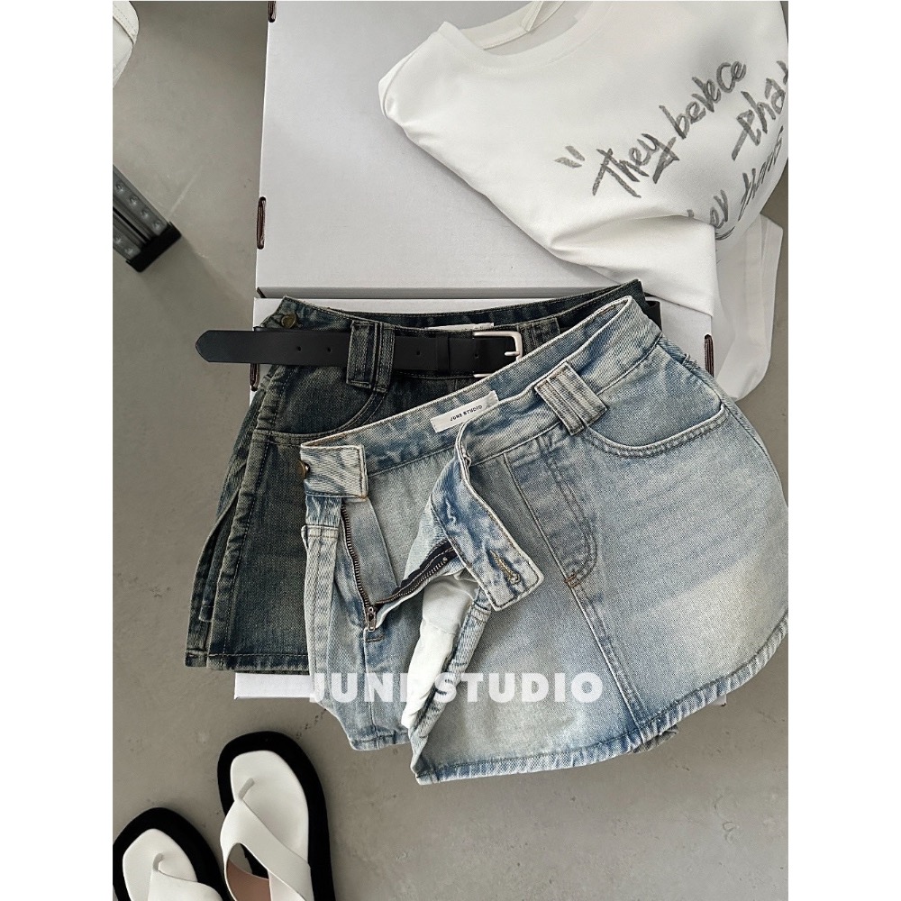 刷色牛仔裙（附皮帶）-細節圖2