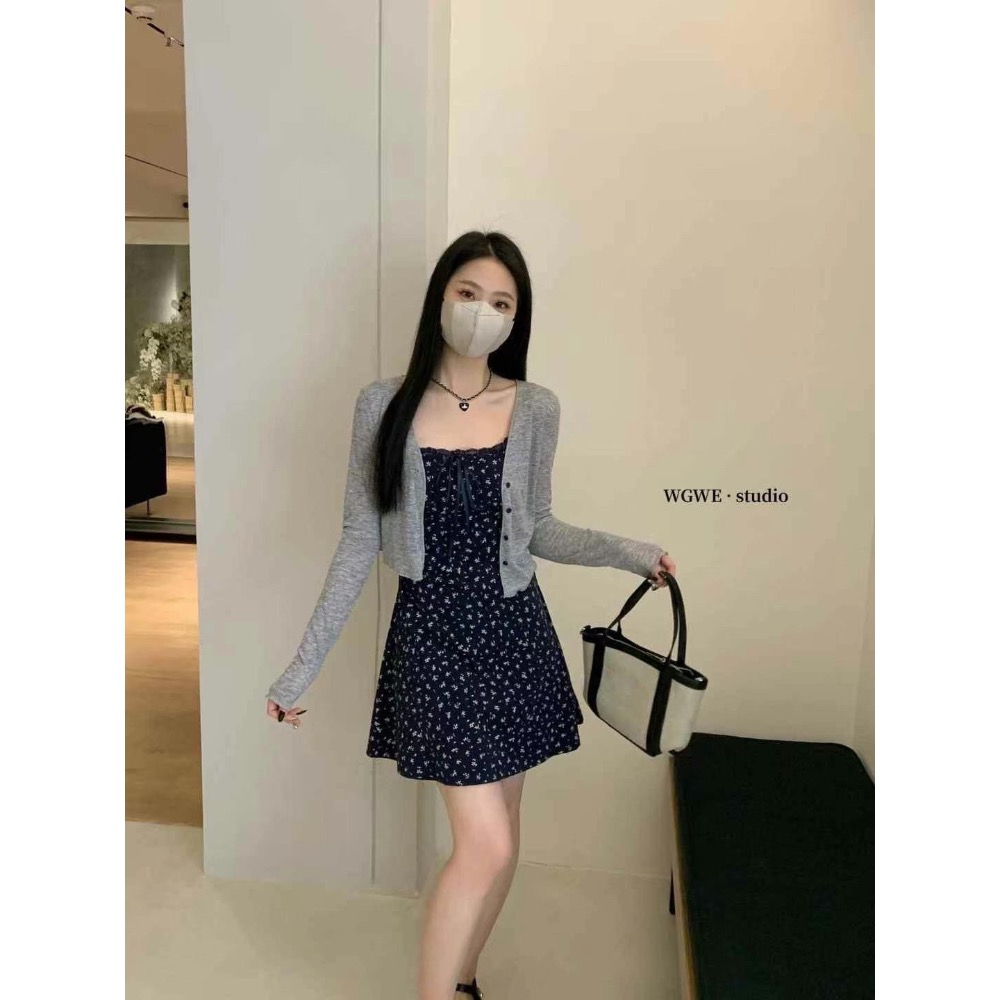 碎花吊帶洋裝+外搭外套-細節圖4