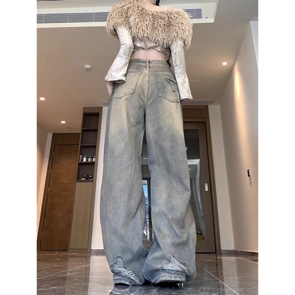 復古做舊破洞牛仔褲-細節圖3