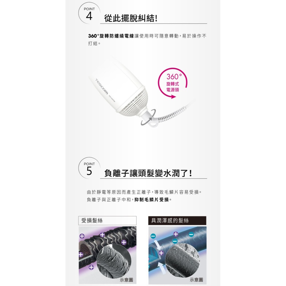 TESCOM TIC192 TIC192TW 梳髮式 負離子 吹風機 整髮器 整髮梳-細節圖7