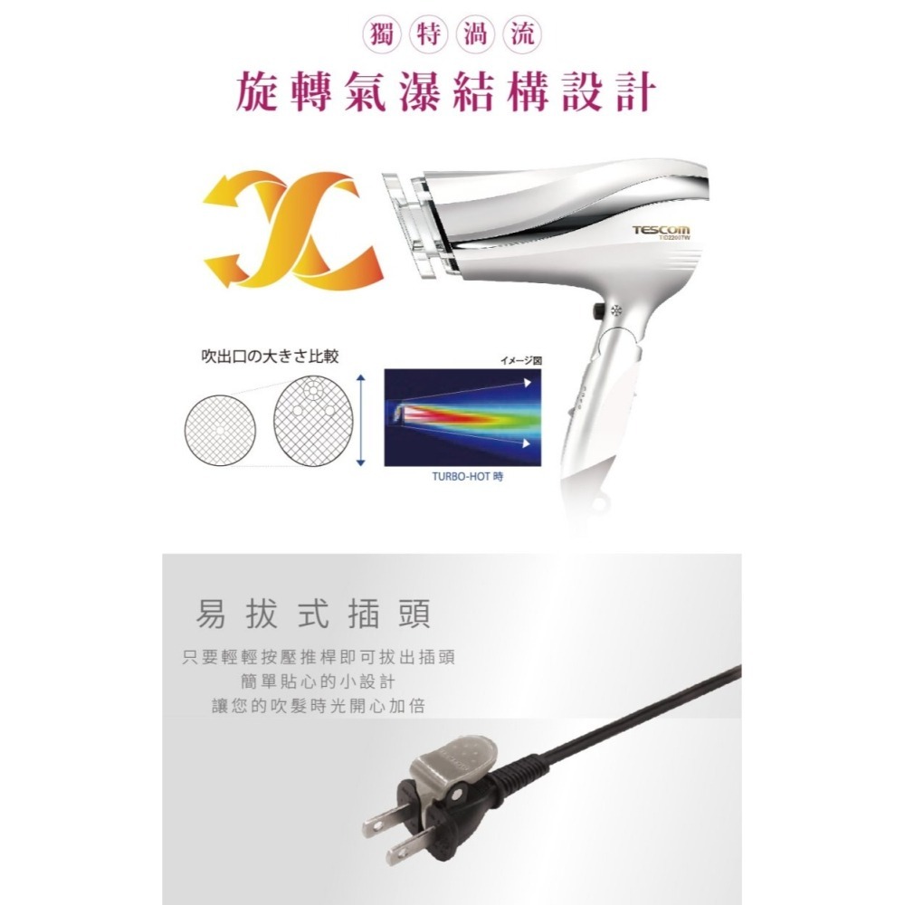 TESCOM TID2200 TID2200TW 大風量 防靜電負離子吹風機-細節圖5