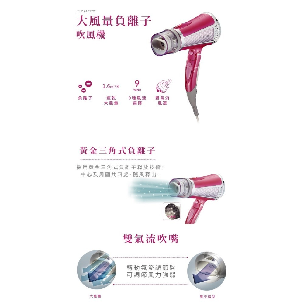 TESCOM TID960TW雙氣流大風量 負離子吹風機-細節圖3