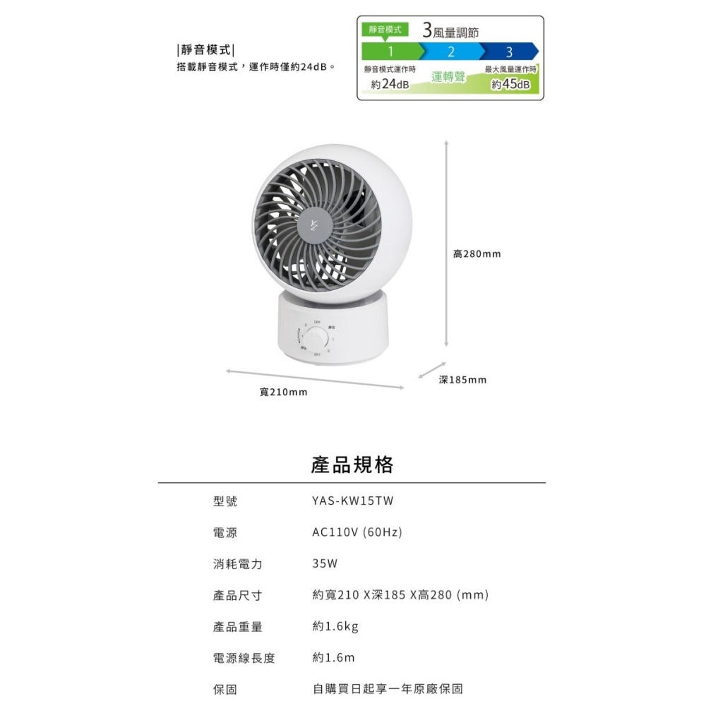 日本 YAMAZEN 山善 YAS-KW15TW KW15 循環扇-細節圖4