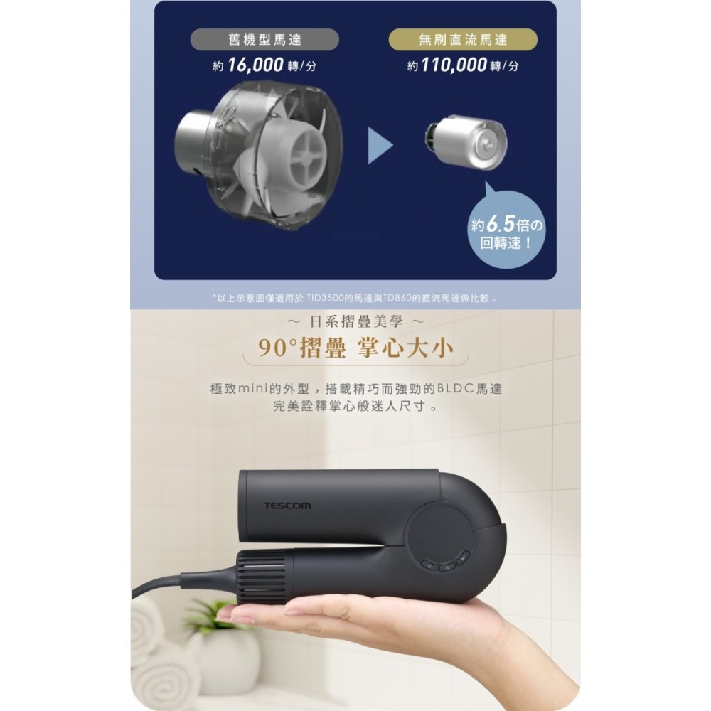 TESCOM TD860TW 自動變壓摺疊修護離子吹風機 國際電壓 輕量 公司貨-細節圖5