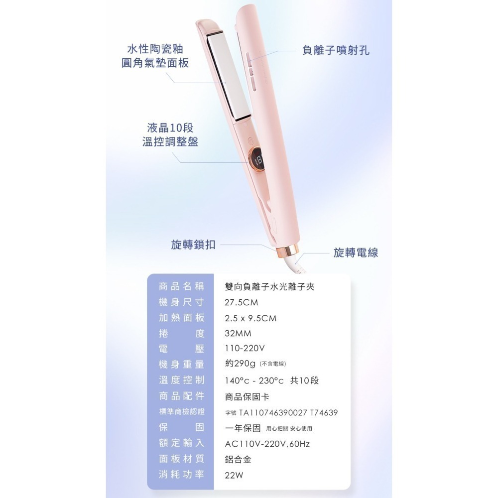 DREAM TREND 凱夢 DT-901 雙向負離子水光離子夾 直髮器【贈專屬收納袋】-細節圖9
