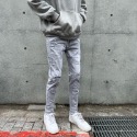 《JRCSTORE》🇰🇷韓國高質感彈性雙膝橫條黑補丁牛仔褲 補丁破壞 雙刀割 刷白 仿舊 淺灰 版型修身 男女 四季-規格圖9