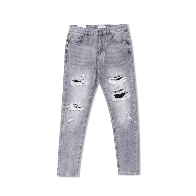 《JRCSTORE》🇰🇷韓國高質感彈性復古灰破壞牛仔褲 刷破 補丁 刷白 破壞 水洗灰 男女 版型修身 四季百搭-細節圖8