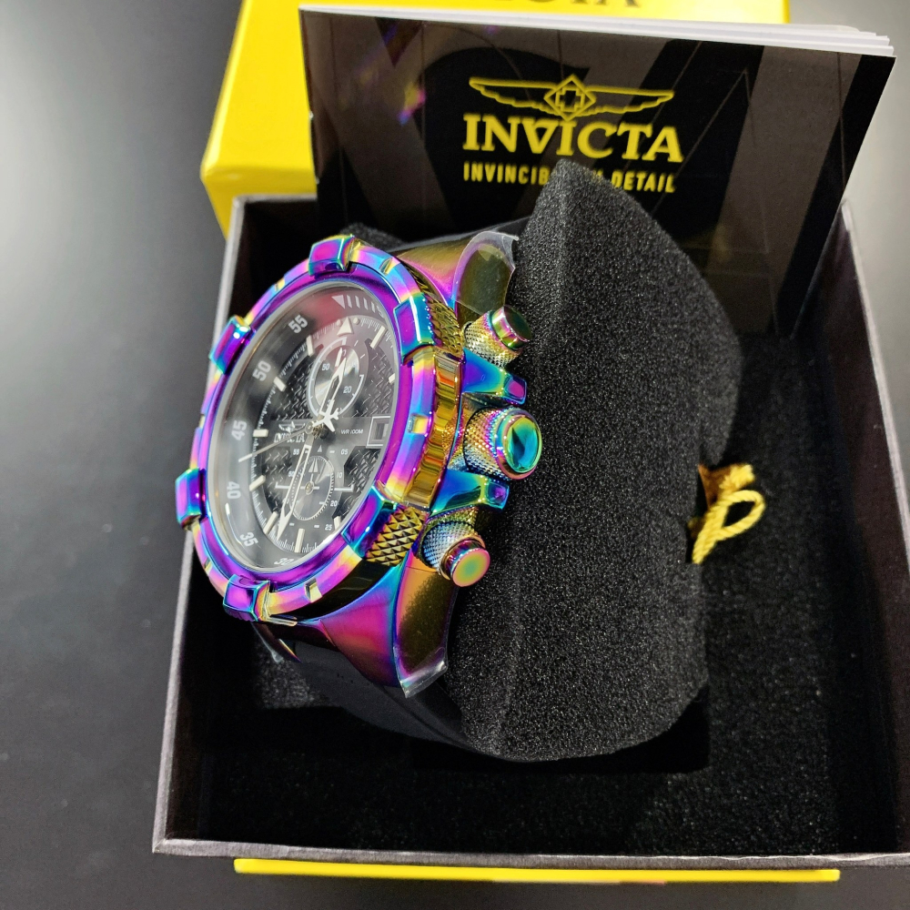 (Little bee小蜜蜂精品)INVICTA 英威塔 鈦色(漸變色/變色龍)計時橡膠錶 錶圈可轉-細節圖2