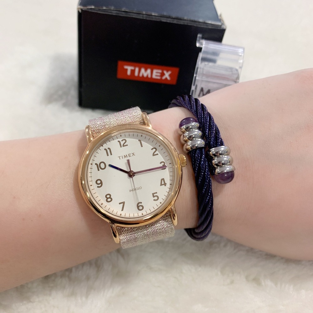 【天美時｜全新】現貨 TIMEX 手錶 石英錶 女錶 冷光功能 2色可選 帆布錶｜Little Bee 小蜜蜂精品-細節圖2