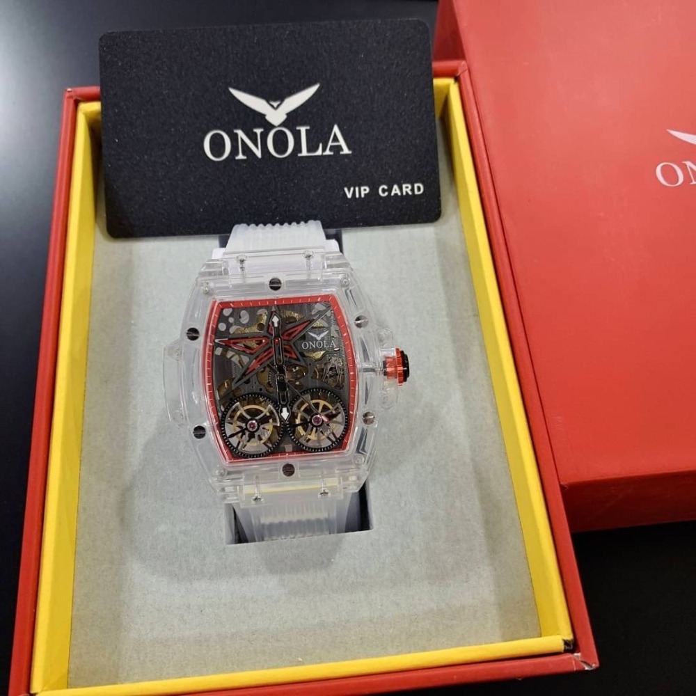 【ONOLA｜全新】現貨 機械錶 男錶 5色可選 手錶 透明簍空 酒桶錶 橡膠錶 推薦｜Little Bee 小蜜蜂精品-細節圖3