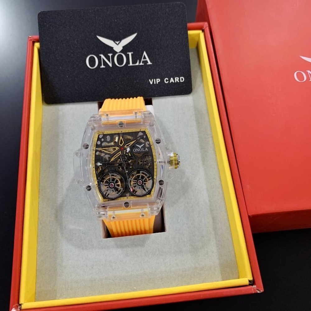 【ONOLA｜全新】現貨 機械錶 男錶 5色可選 手錶 透明簍空 酒桶錶 橡膠錶 推薦｜Little Bee 小蜜蜂精品-細節圖5