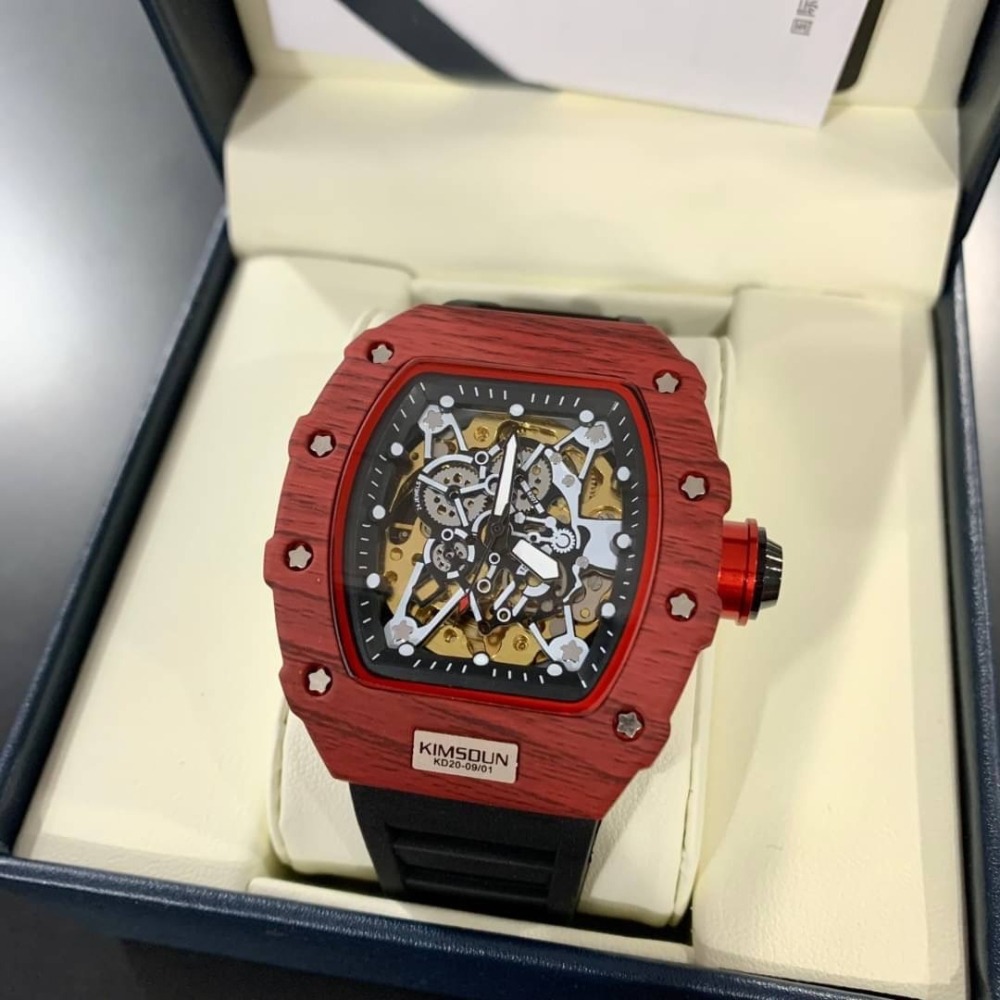 【金詩頓｜全新】現貨 KIMSDUN 手錶 機械錶 男錶 4色可選 簍空 酒桶 橡膠錶｜Little Bee 小蜜蜂精品-細節圖2