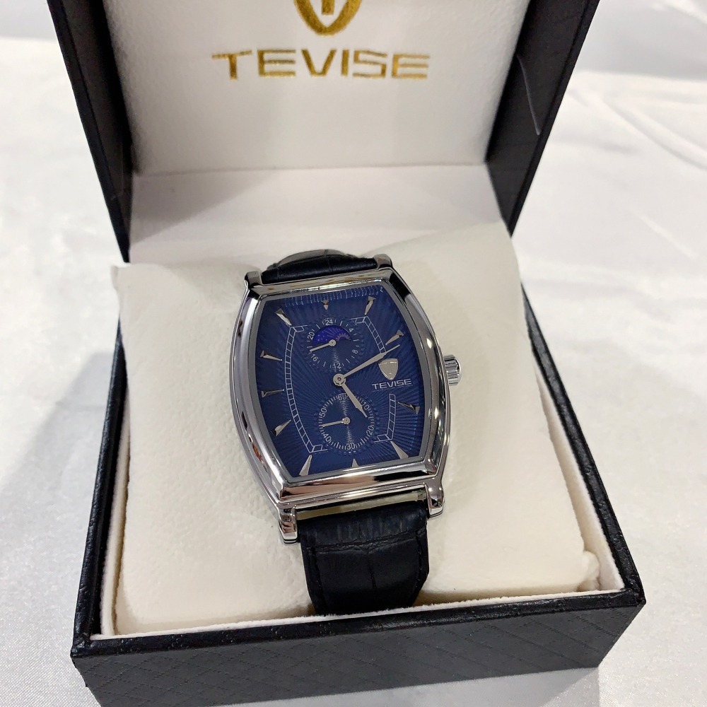 【特維斯｜全新】現貨 TEVISE 手錶 石英錶 男錶 5色可選 酒桶錶 日月相 皮錶｜Little Bee 小蜜蜂精品-細節圖5