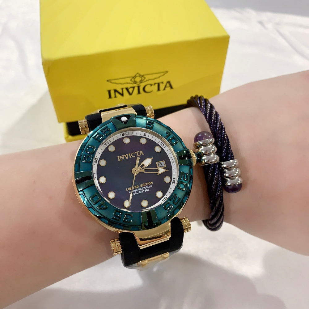 (Little bee小蜜蜂精品)INVICTA 英威塔 龍系列限量款 錶圈可轉 貝殼面石英橡膠錶 全球限量1500支-細節圖4