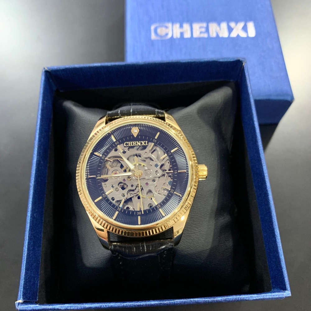 【晨曦｜全新】現貨 CHENXI 手錶 機械錶 4色可選 半簍空 蠔式 皮錶｜Little Bee 小蜜蜂精品-細節圖2