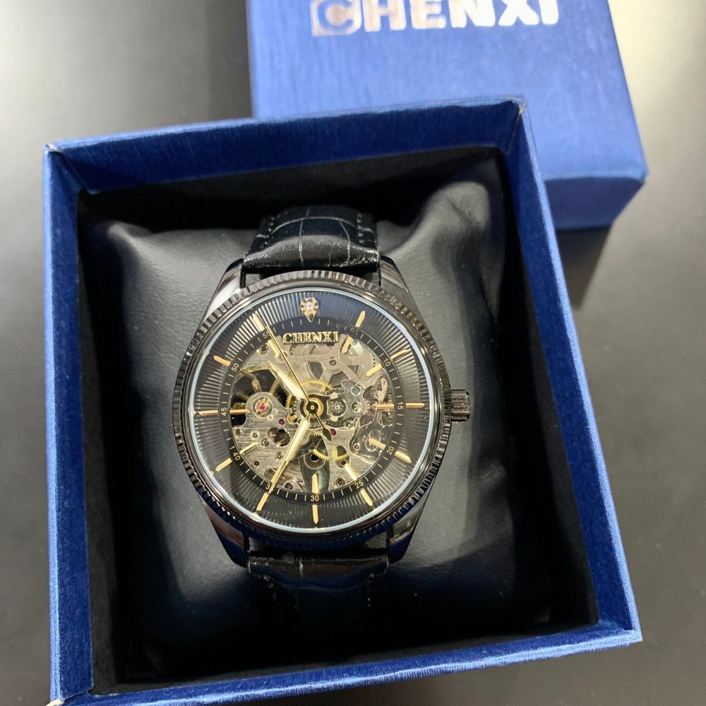 【晨曦｜全新】現貨 CHENXI 手錶 機械錶 4色可選 半簍空 蠔式 皮錶｜Little Bee 小蜜蜂精品-細節圖4