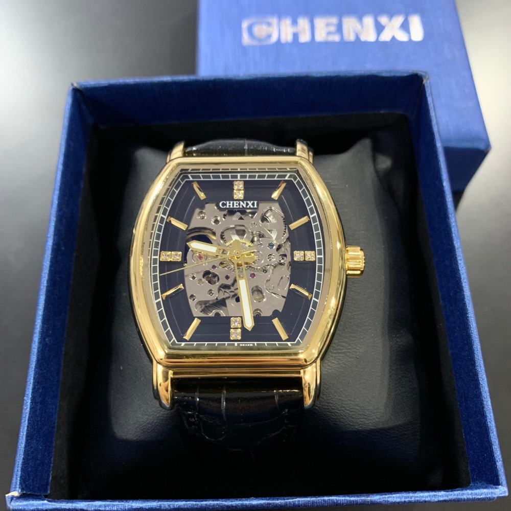 【晨曦｜全新】現貨 CHENXI 手錶 機械錶 4色可選 酒桶錶 半簍空 皮錶｜Little Bee 小蜜蜂精品-細節圖2