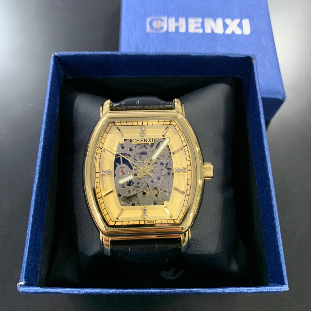 【晨曦｜全新】現貨 CHENXI 手錶 機械錶 4色可選 酒桶錶 半簍空 皮錶｜Little Bee 小蜜蜂精品-細節圖3