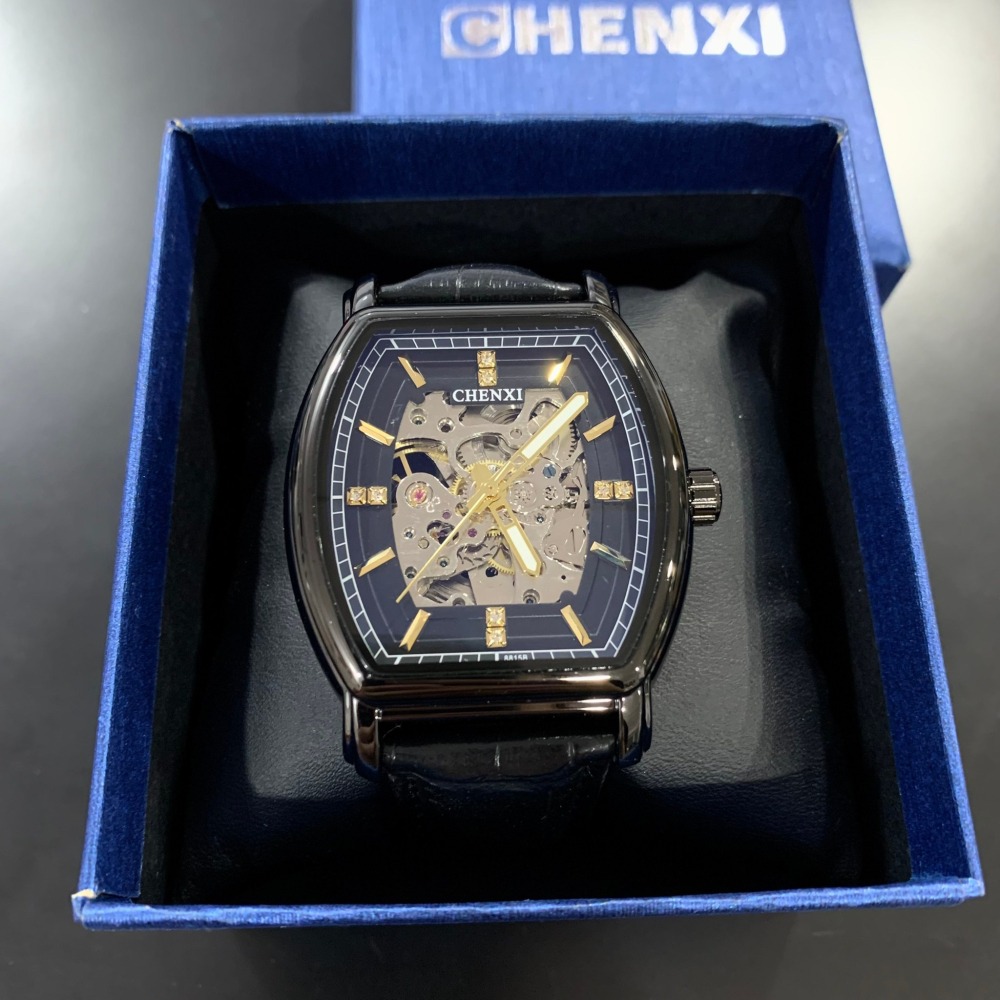 【晨曦｜全新】現貨 CHENXI 手錶 機械錶 4色可選 酒桶錶 半簍空 皮錶｜Little Bee 小蜜蜂精品-細節圖4
