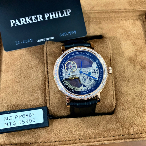 全球限量(Little bee小蜜蜂精品) PARKER PHILIP 派克菲利浦 PP6887 簍空機械皮錶
